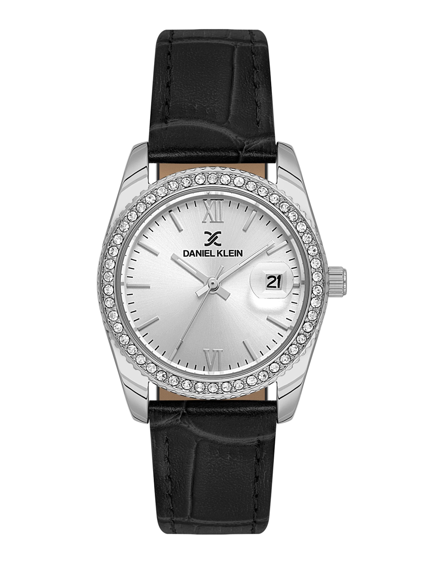 Daniel klein IPS Silver Black Sunray Dial Leather Watch for Women DK.6.14030-1