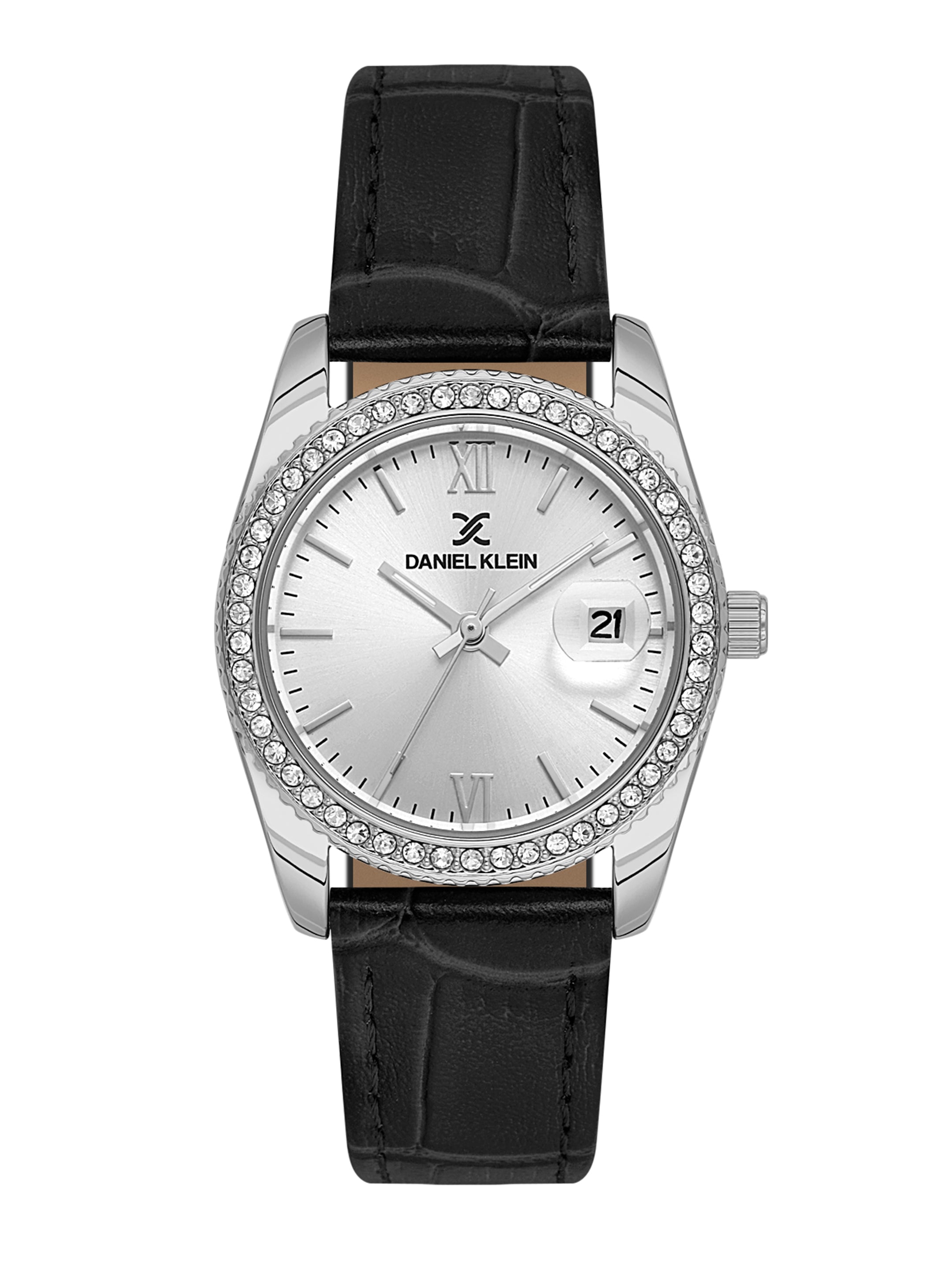 Daniel klein IPS Silver Black Sunray Dial Leather Watch for Women DK.6.14030-1