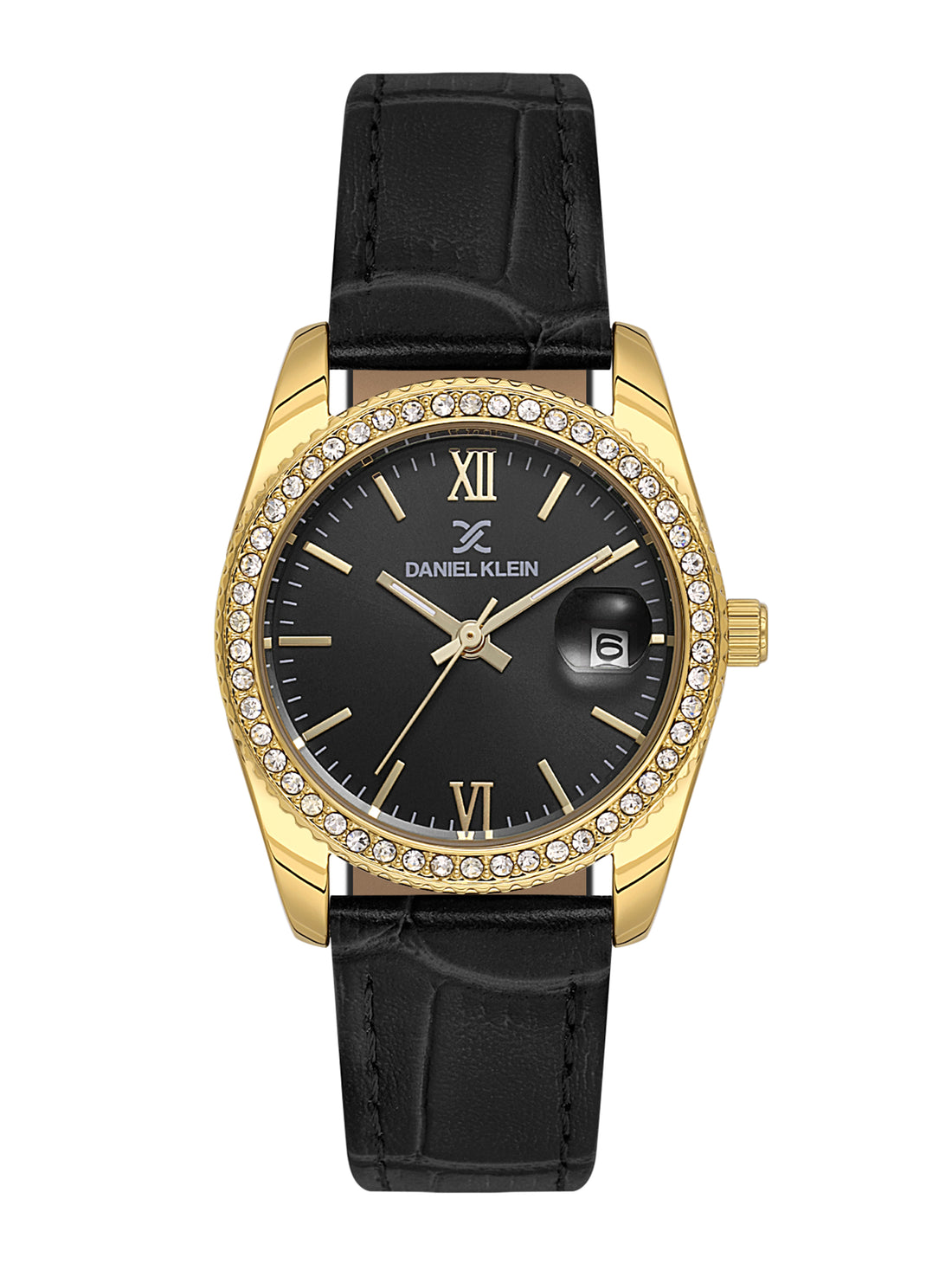 Daniel klein IPG Gun Black Sunray Dial Leather Watch for Women DK.6.14030-2