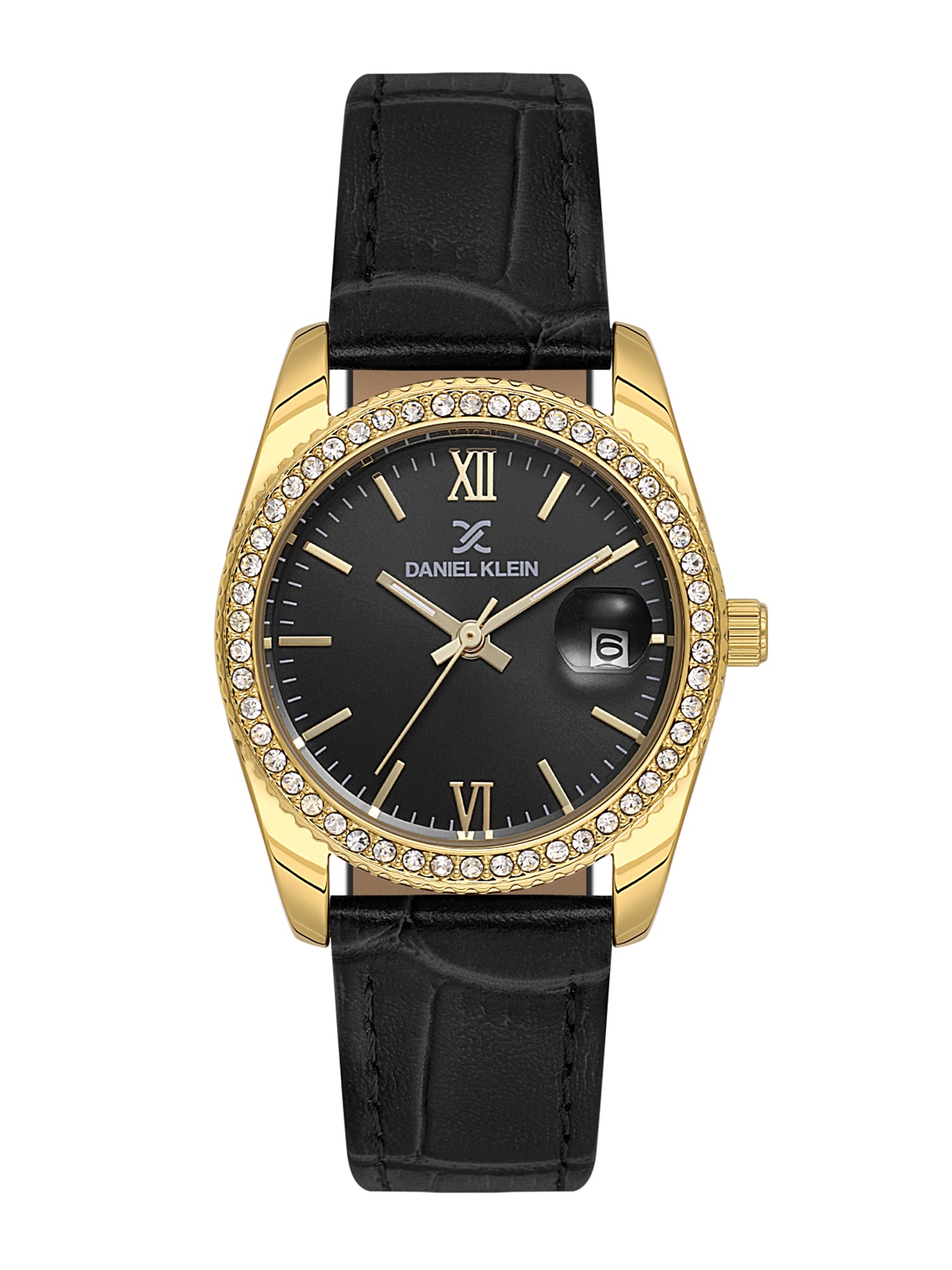 Daniel klein IPG Gun Black Sunray Dial Leather Watch for Women DK.6.14030-2