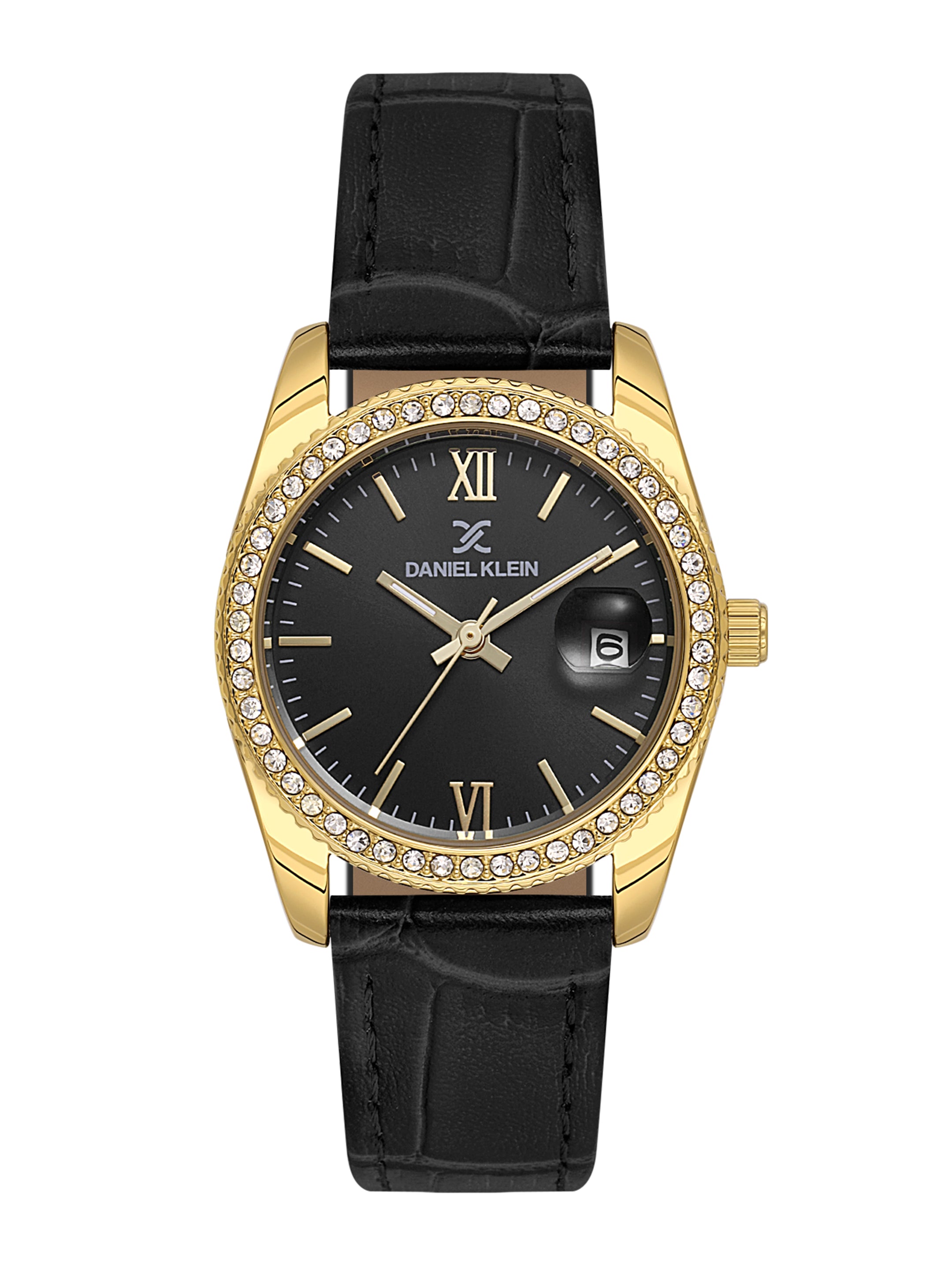 Daniel klein IPG Gun Black Sunray Dial Leather Watch for Women DK.6.14030-2