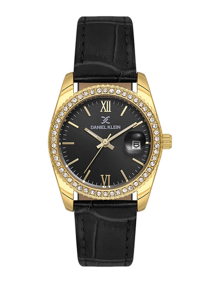 Daniel klein IPG Gun Black Sunray Dial Leather Watch for Women DK.6.14030-2