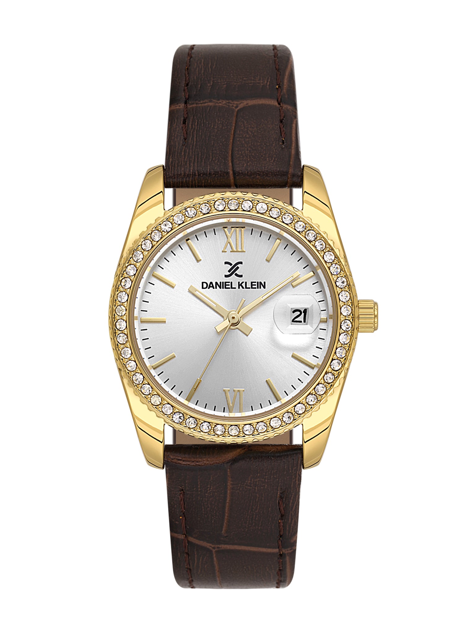 Daniel klein IPG Silver Dark Brown Sunray Dial Leather Watch for Women DK.6.14030-3