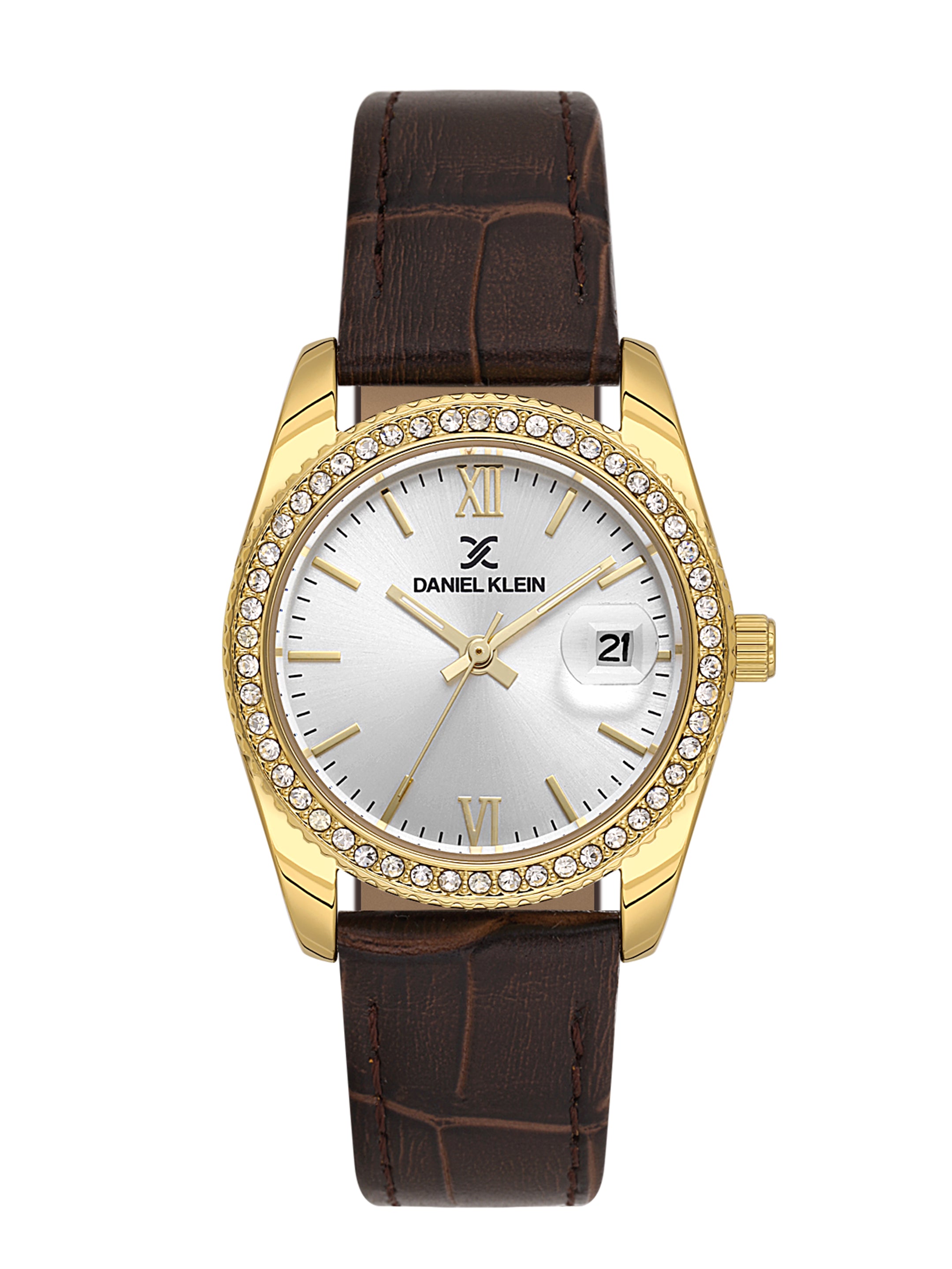 Daniel klein IPG Silver Dark Brown Sunray Dial Leather Watch for Women DK.6.14030-3