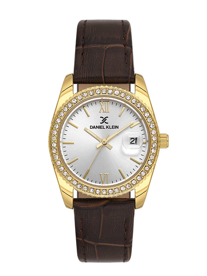 Daniel klein IPG Silver Dark Brown Sunray Dial Leather Watch for Women DK.6.14030-3