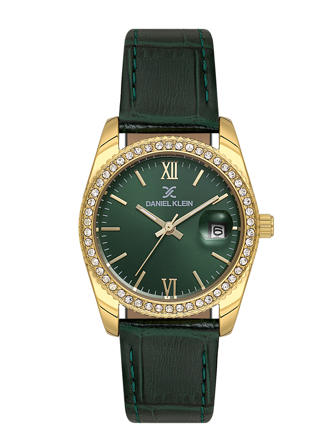 Daniel klein IPG Dark Green Sunray Dial Leather Watch for Women DK.6.14030-4