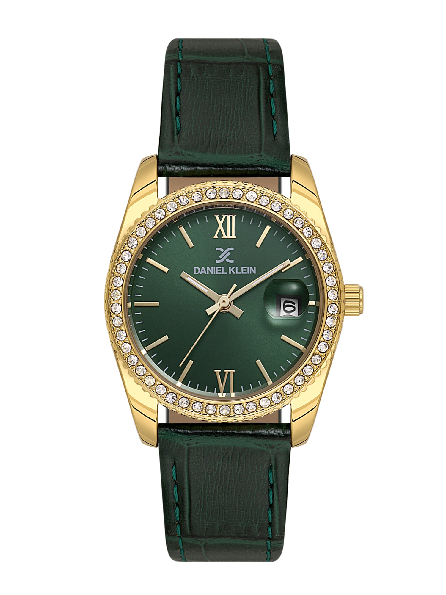 Daniel klein IPG Dark Green Sunray Dial Leather Watch for Women DK.6.14030-4