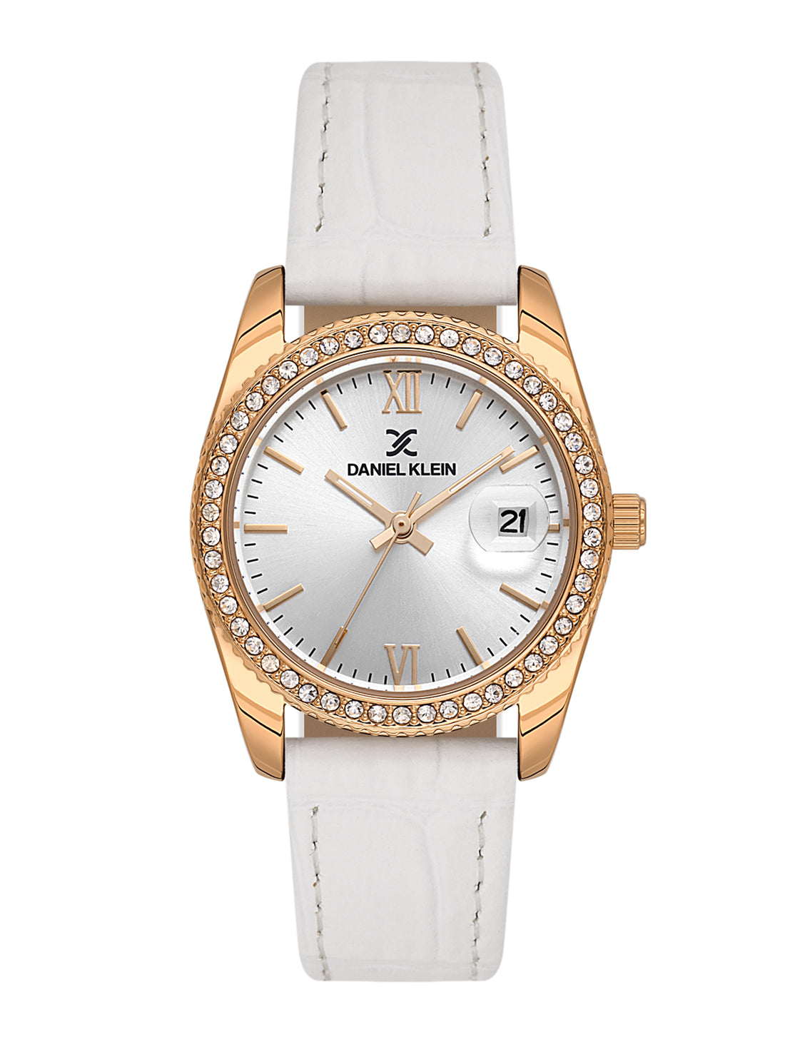 Daniel klein IP Pink R.Gold Silver White Sunray Dial Leather Watch for Women DK.6.14030-6