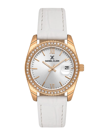 Daniel klein IP Pink R.Gold Silver White Sunray Dial Leather Watch for Women DK.6.14030-6
