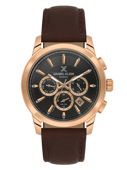 Daniel Klein Men’s Gun Black Dial Brown Leather Watch DK.6.14032-5