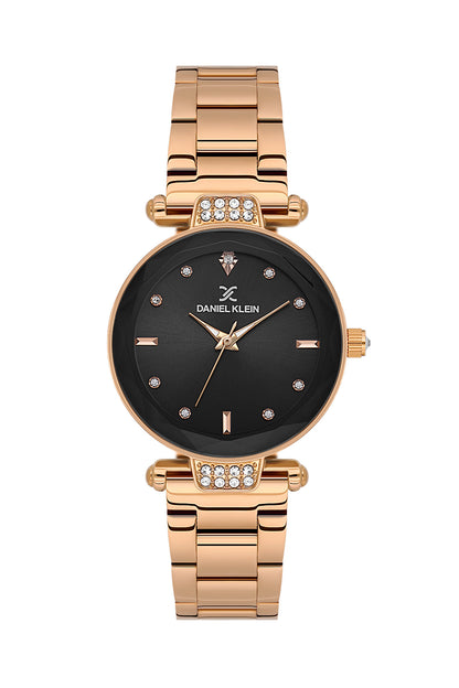 Daniel Klein Women’s Analog Watch – Gun Black Dial, IP Pink Rose Gold Strap DK.6.14132-5