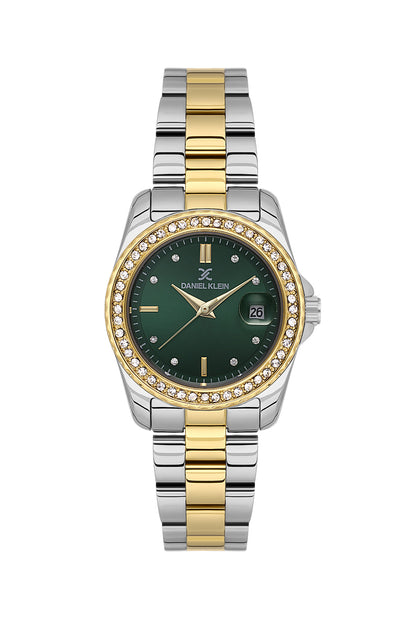 Daniel Klein Women’s Analog Watch – Dark Green Dial, Silver–Gold Strap DK.6.14134-4