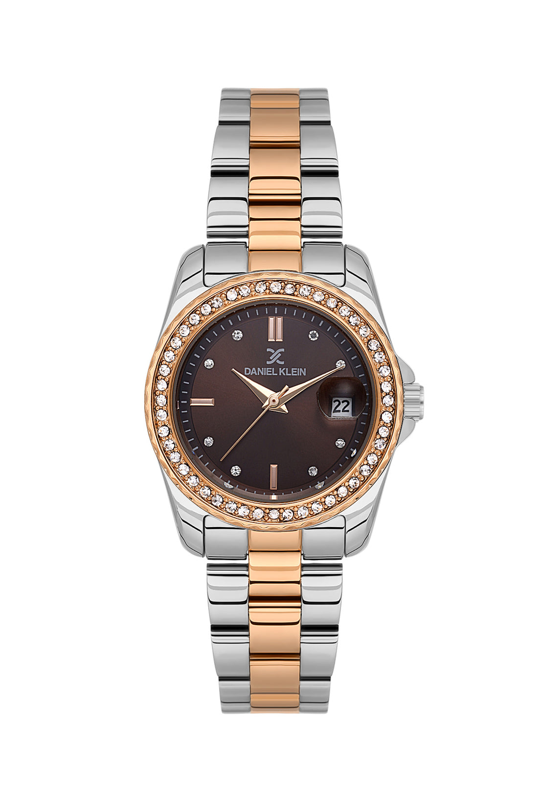 Daniel Klein Women’s Analog Watch – Dark Brown Dial, Silver–Rose Gold Strap DK.6.14134-6