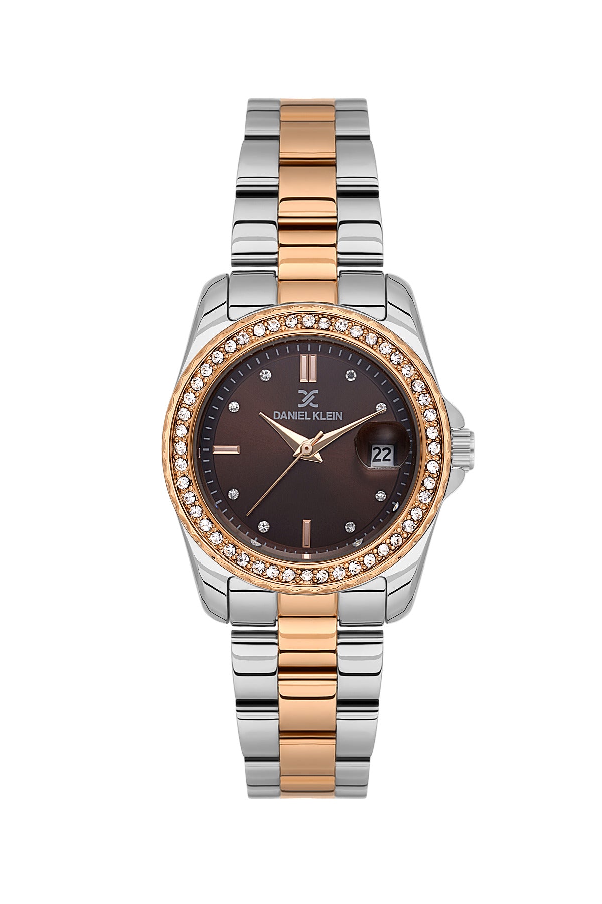 Daniel Klein Women’s Analog Watch – Dark Brown Dial, Silver–Rose Gold Strap DK.6.14134-6
