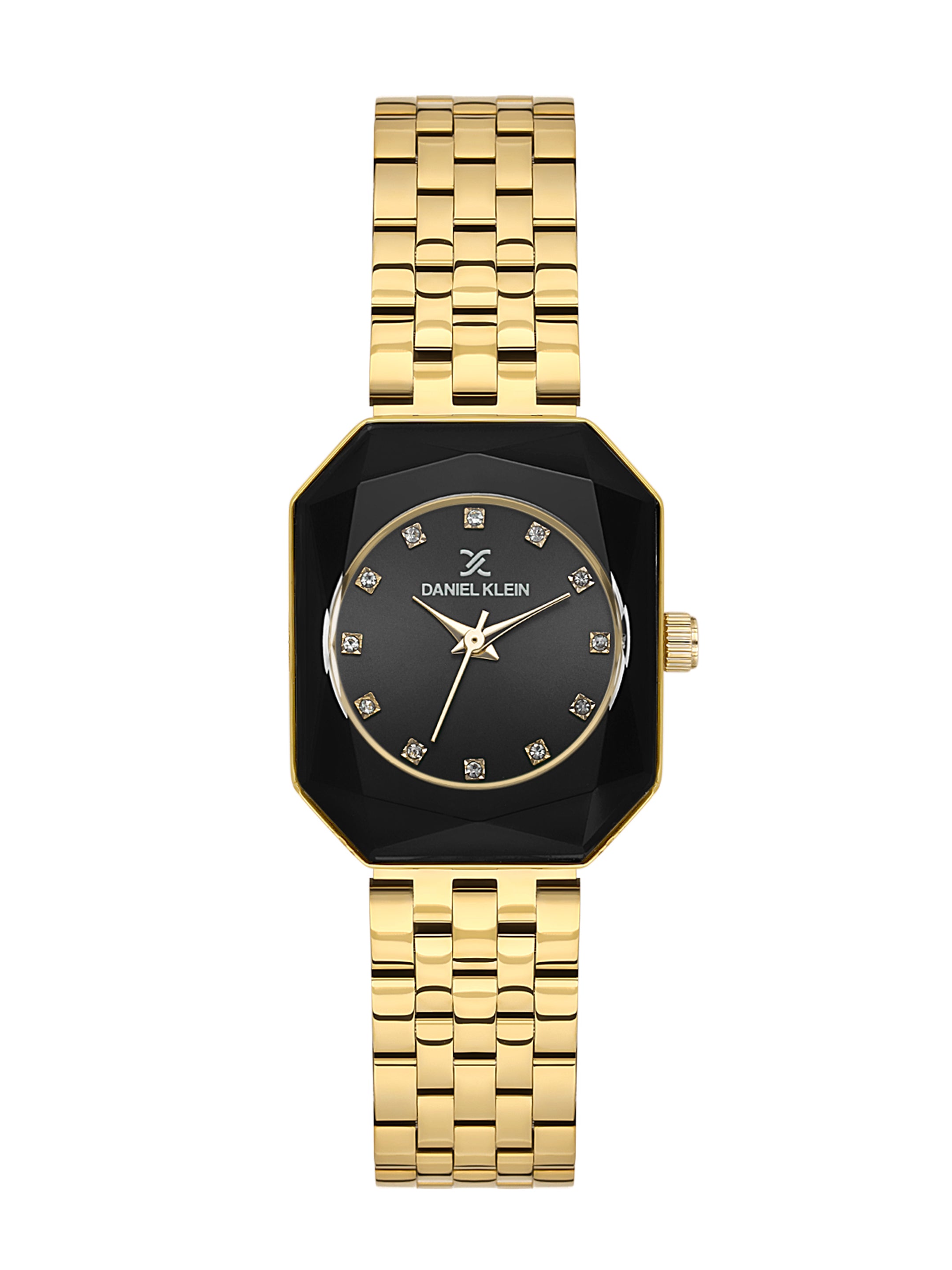 Daniel Klein Analog Black Round Dial Gold/Black Case Gold Strap Quartz Water-Resistant Wrist Watch for Women Girls, Ladies DK.6.14182-3