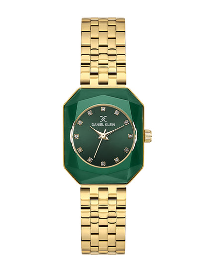 Daniel Klein Analog Dark Green Round Dial Gold/Green Case Gold Strap Quartz Water-Resistant Wrist Watch for Women Girls, Ladies DK.6.14182-4