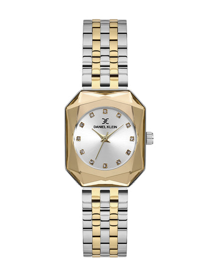 Daniel Klein Analog Silver Round Dial Silver and Gold Case Silver Strap Quartz Water-Resistant Wrist Watch for Women Girls, Ladies DK.6.14182-5