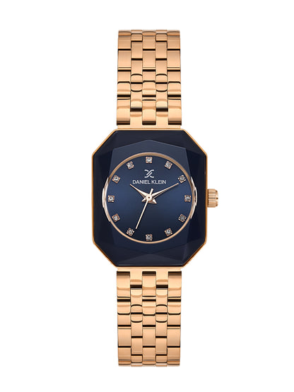 Daniel Klein Analog Blue Round Dial Pink Rose Gold/Dark Blue Case Pink Rose Gold Strap Quartz Water-Resistant Wrist Watch for Women Girls, Ladies DK.6.14182-6