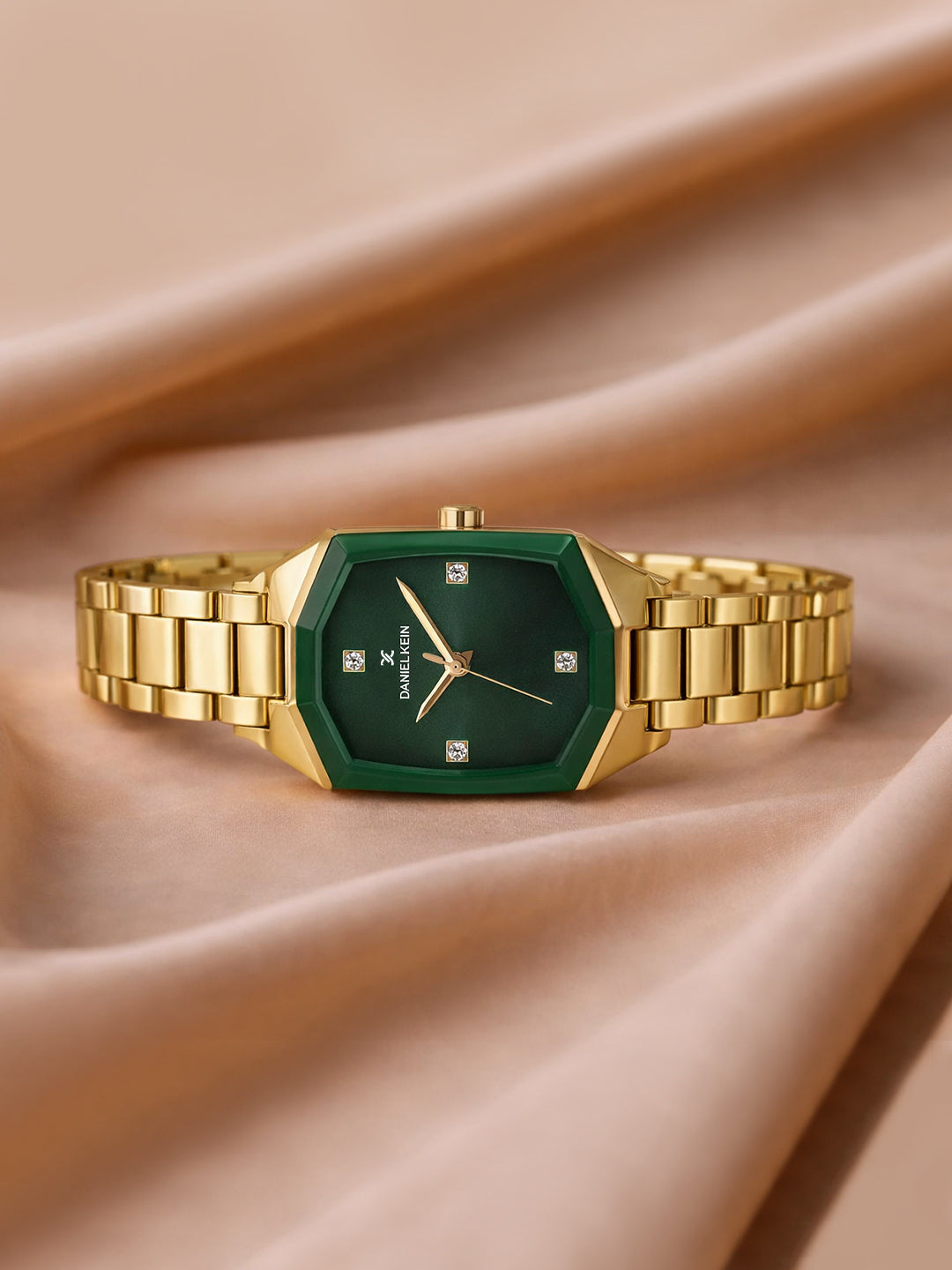 Daniel Klein Analog Dark Green Round Dial Gold/Dark Green Case Gold Strap Quartz Water-Resistant Wrist Watch for Women Girls, Ladies DK.6.14186-3