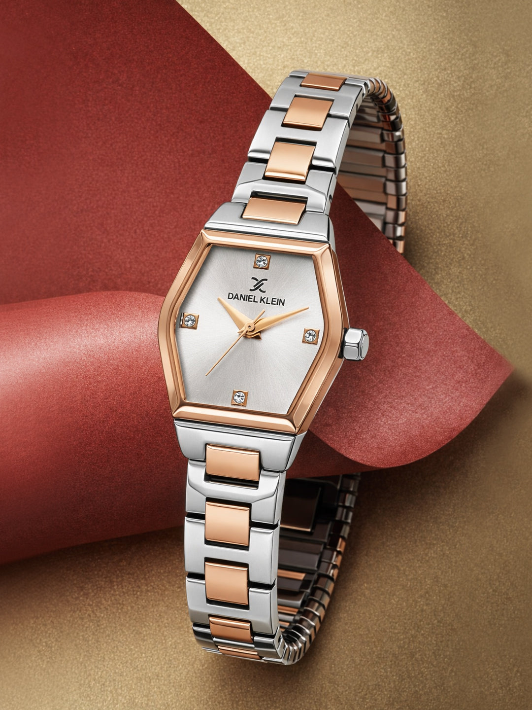 Daniel Klein Analog Silver Round Dial Silver/Rose Gold Case Silver and Rose Gold Strap Quartz Water-Resistant Wrist Watch for Women Girls, Ladies DK.6.14186-6