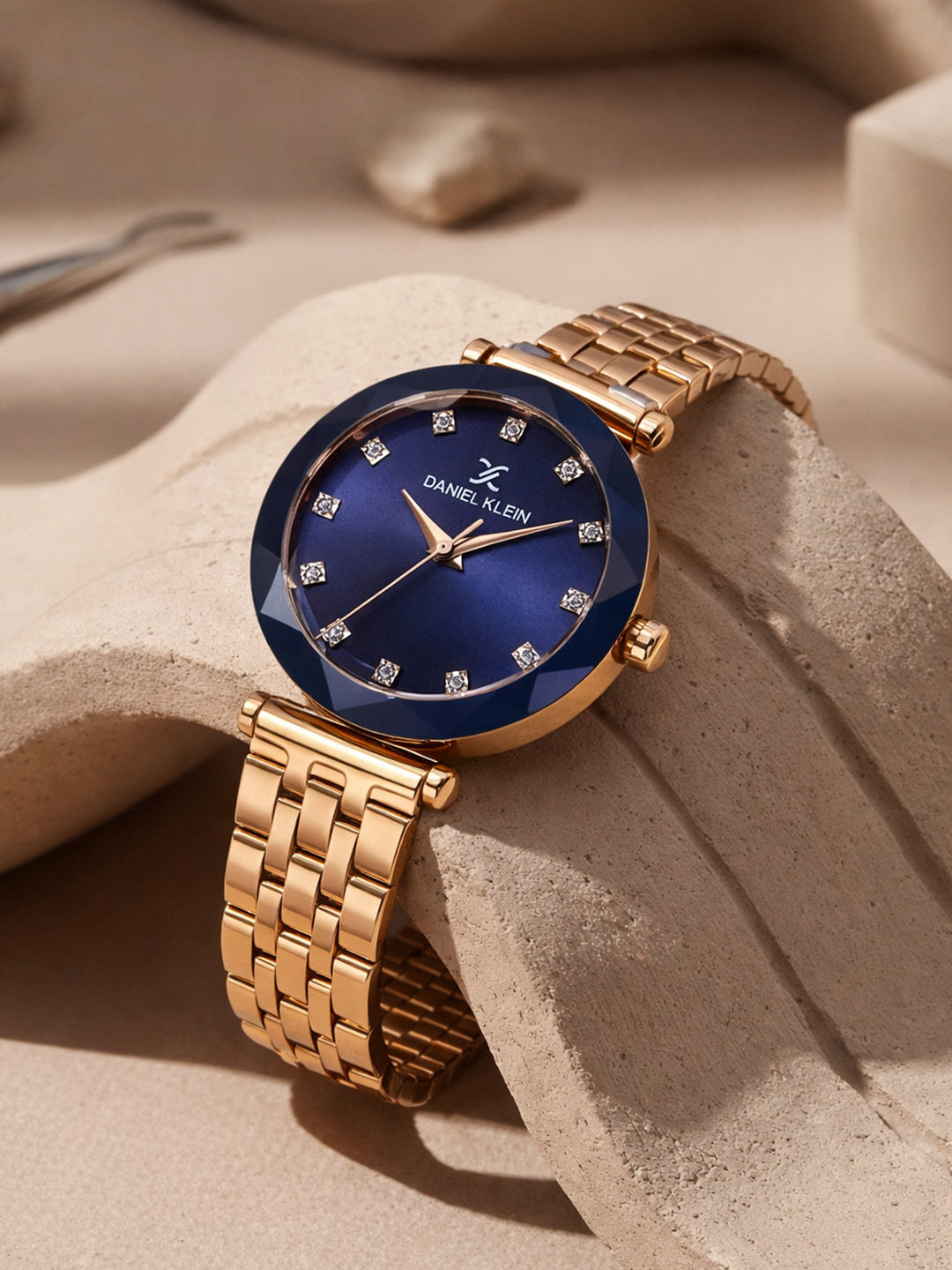 Daniel Klein Analog Blue Round Dial Pink Rose Gold/Blue Case Pink Rose Gold Strap Quartz Water-Resistant Wrist Watch for Women Girls, Ladies DK.6.14189-5