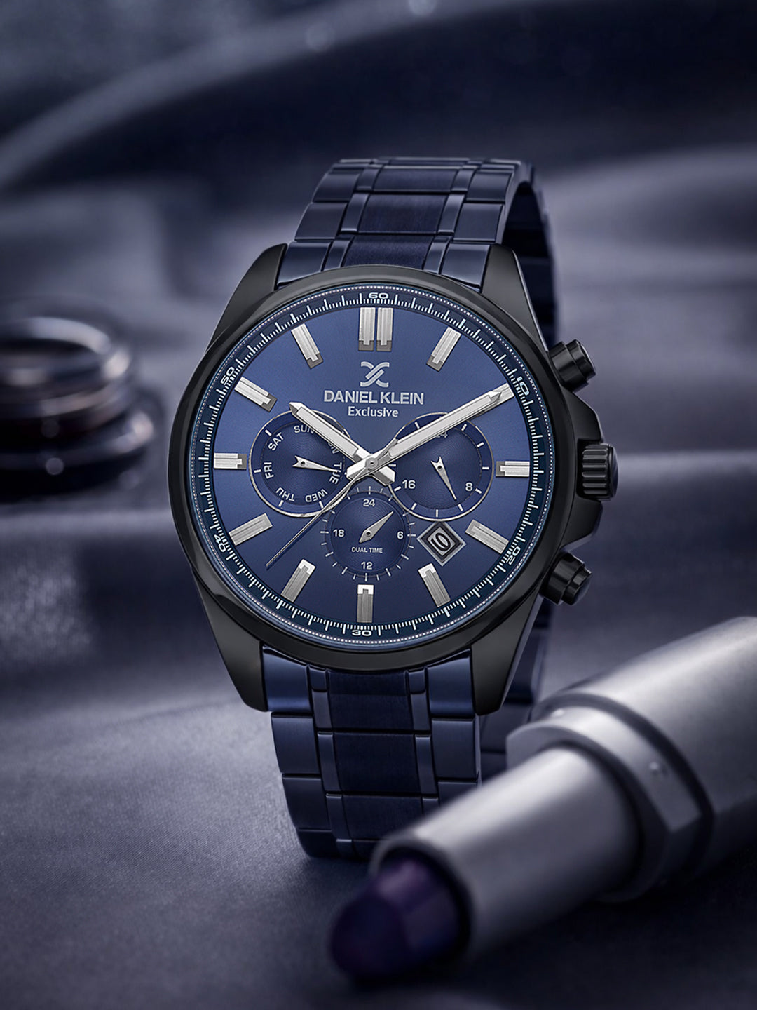Daniel Klein Analog Silver Round Dial Black Case Blue Strap Quartz Water-Resistant Wrist Watch for Men Boys DK.6.14261-4