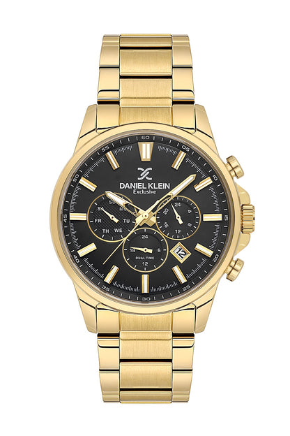Men Black Dial Gold Chronograph Analogue Watch