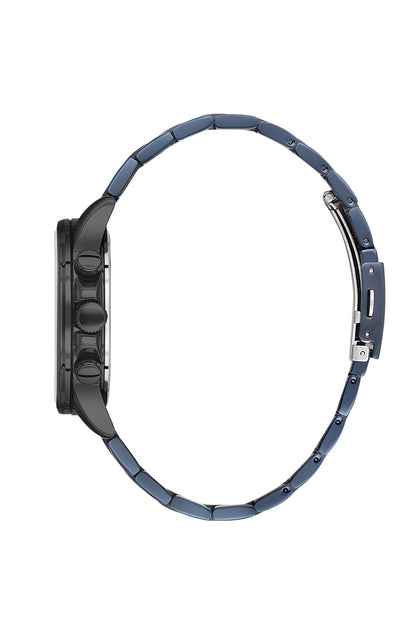 Men Navy Blue Dial Blue Chronograph Analogue Watch