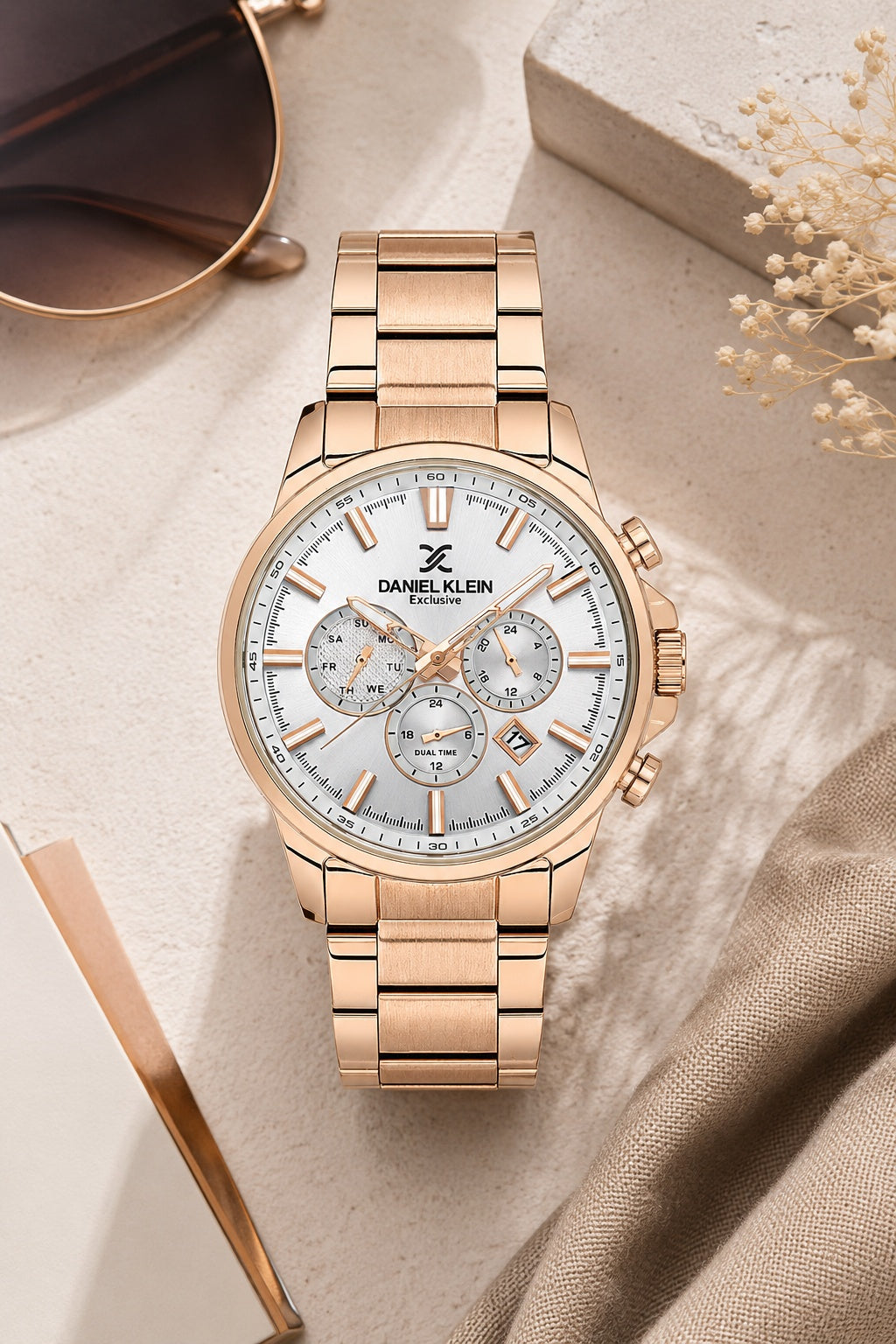 Men Silver Dial Rose Gold Chronograph Analogue Watch