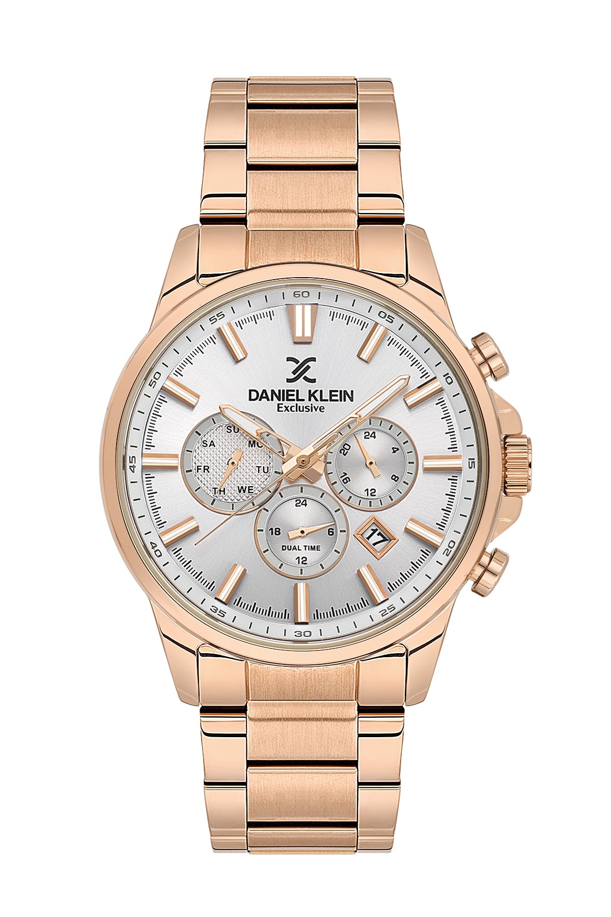 Men Silver Dial Rose Gold Chronograph Analogue Watch