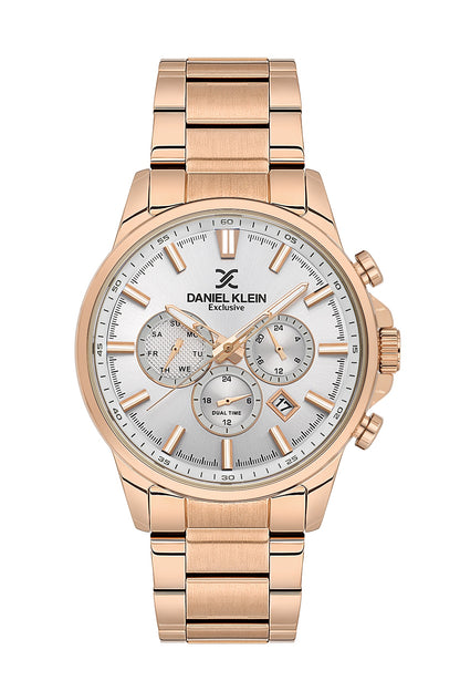 Men Silver Dial Rose Gold Chronograph Analogue Watch