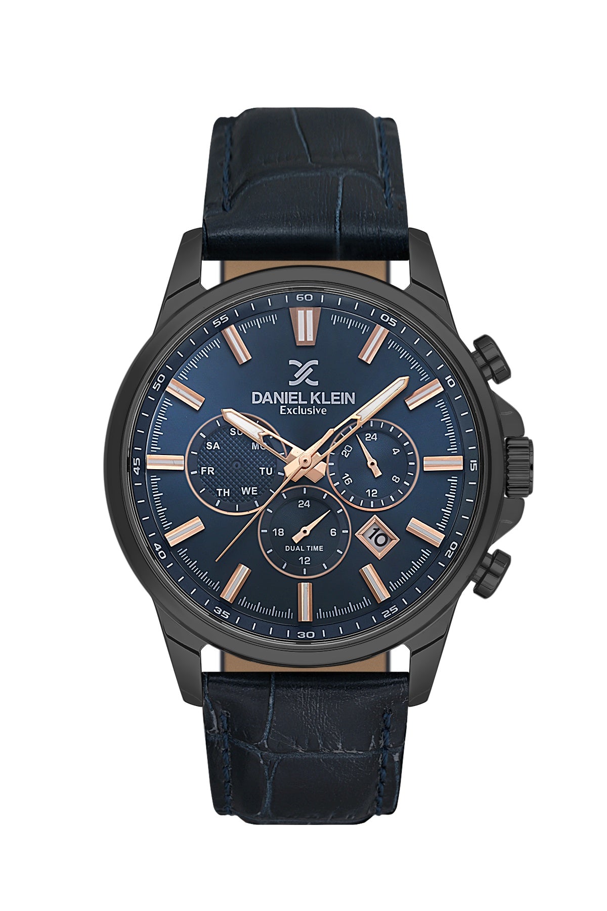 Men Royal Blue Dial Blue Leather Strap Chronograph Analogue Watch