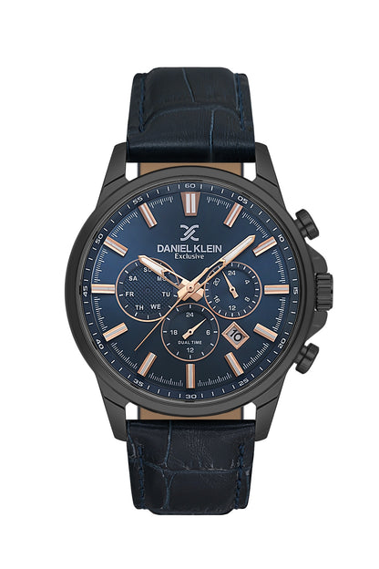 Men Royal Blue Dial Blue Leather Strap Chronograph Analogue Watch