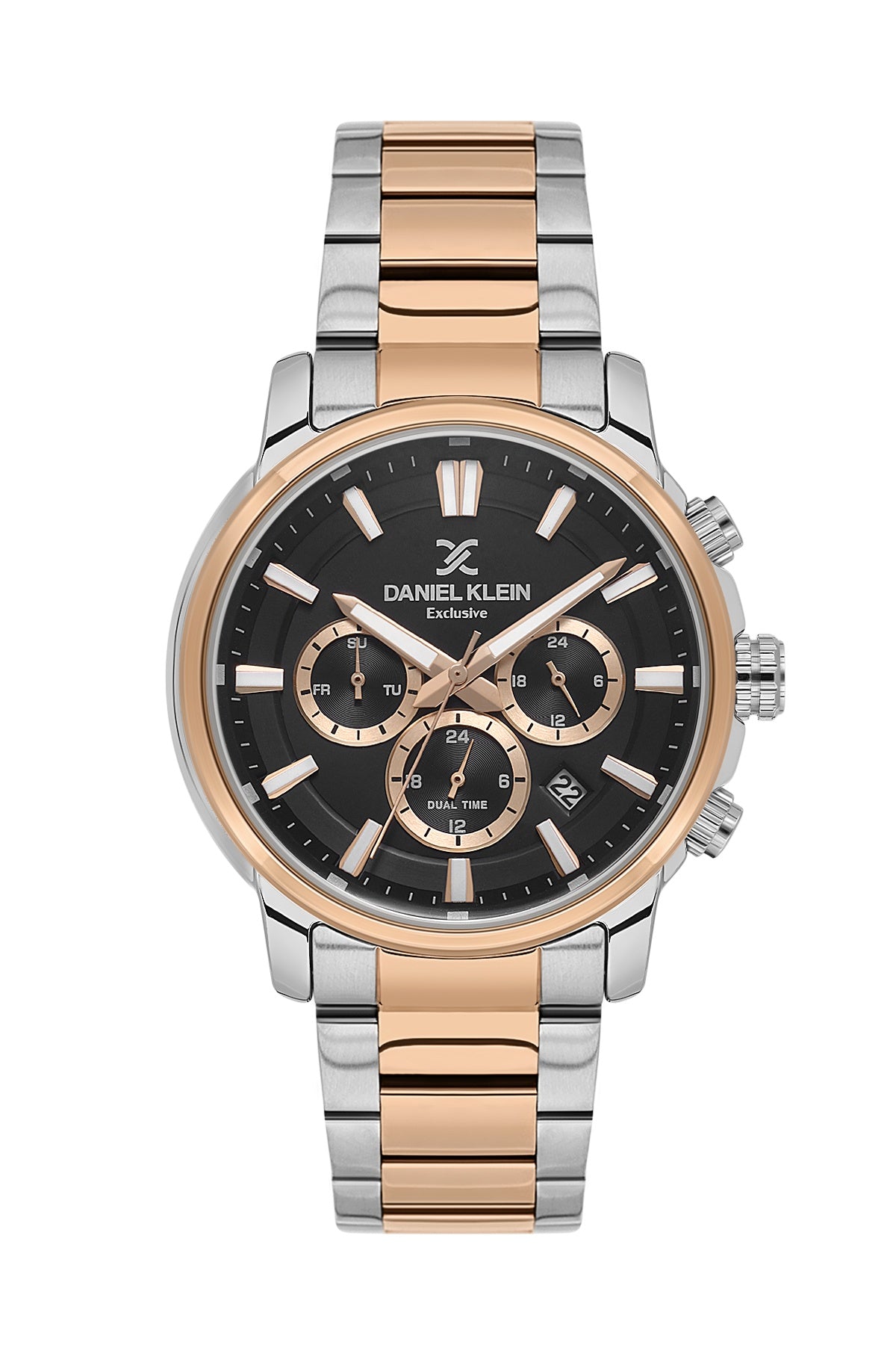 Men Black Dial Silver &amp; Rose Gold Chronograph Analogue Watch