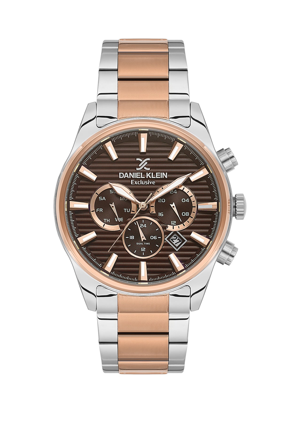 Men Brown Dial Silver &amp; Rose Gold Chronograph Analogue Watch