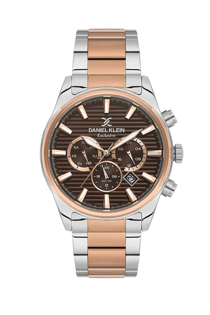 Men Brown Dial Silver &amp; Rose Gold Chronograph Analogue Watch