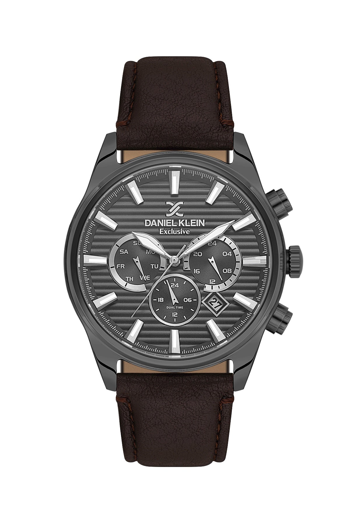 Men Grey Dial Brown Leather Strap Chronograph Analogue Watch