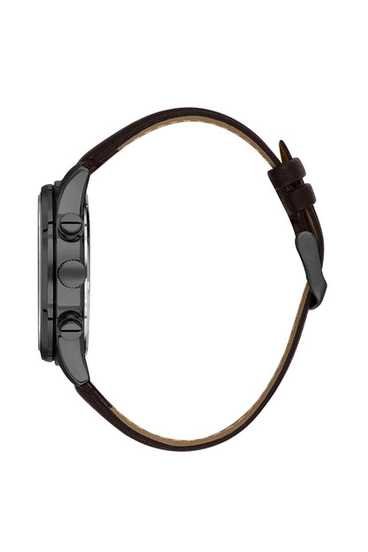 Men Grey Dial Brown Leather Strap Chronograph Analogue Watch