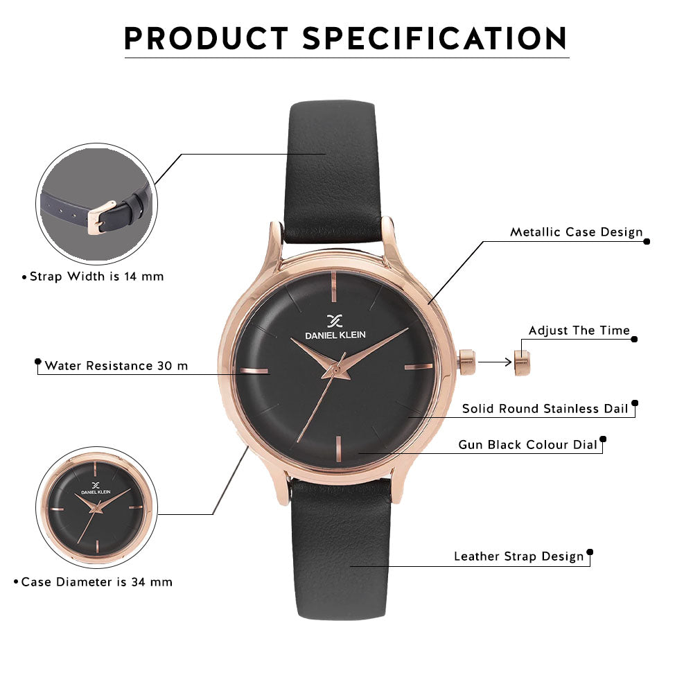 Daniel Klein Premium Women Gun Black Dial Watch