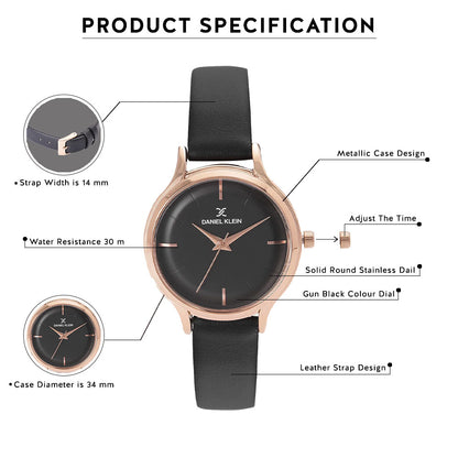Daniel Klein Premium Women Gun Black Dial Watch