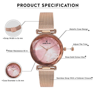 Daniel Klein Premium Women Pink Rose Gold Dial Watch