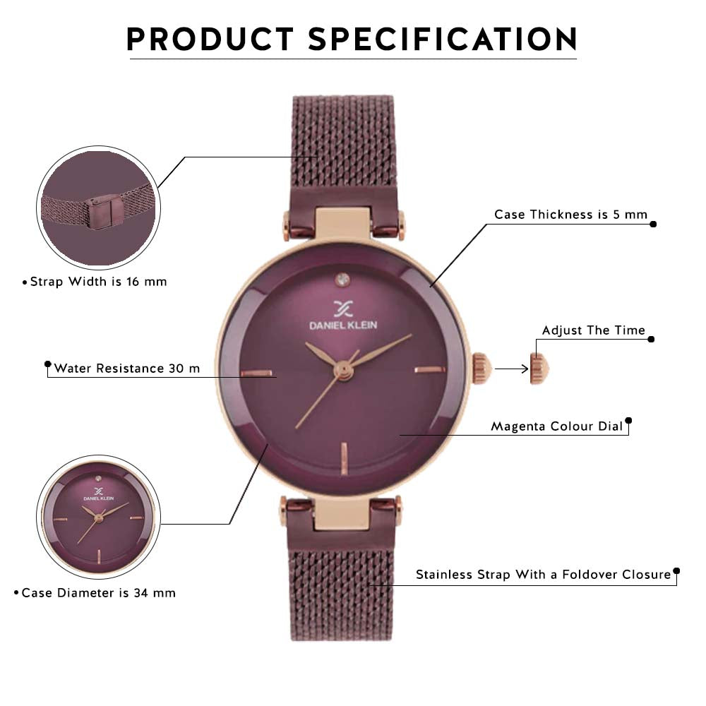 Daniel Klein Premium Women Magenta Dial Watch