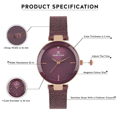 Daniel Klein Premium Women Magenta Dial Watch
