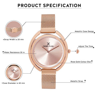 Daniel Klein Trendy Women Rose Gold Dial Watch
