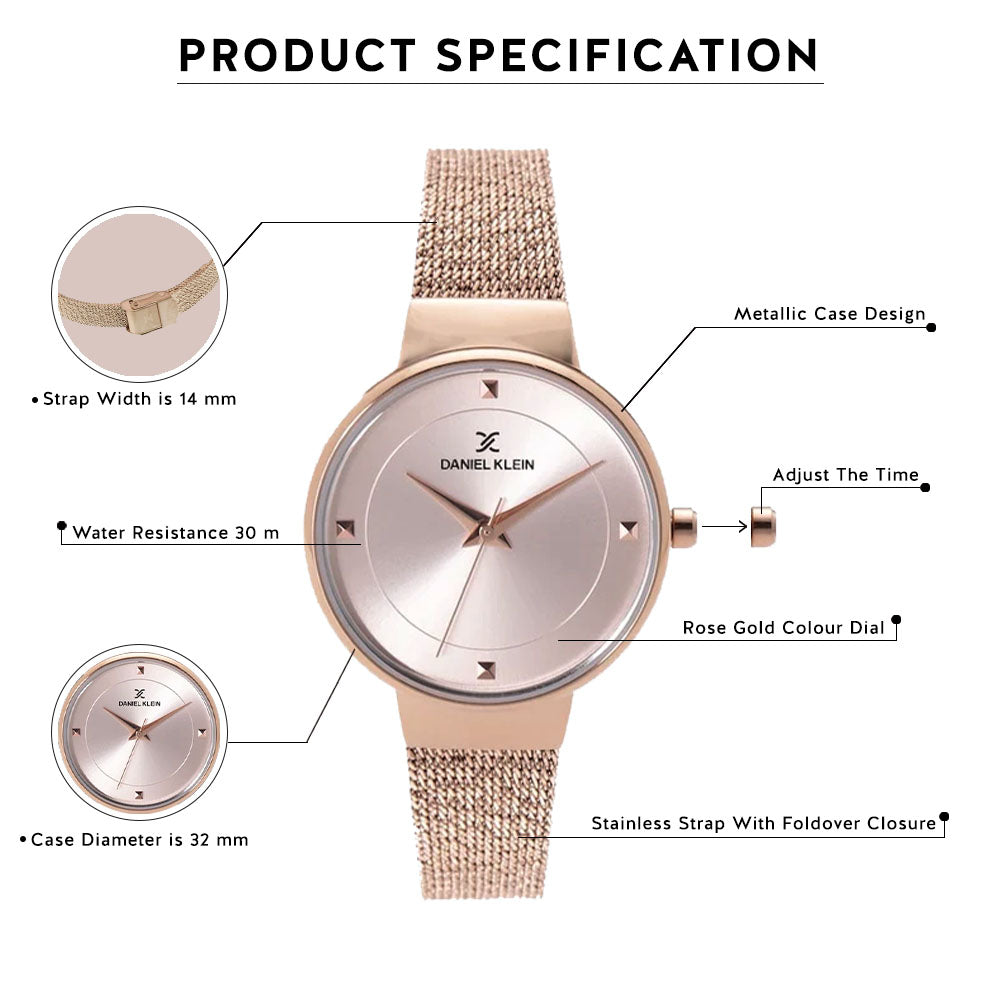 Daniel Klein Fiord Women Pink Rose Gold Dial Watch