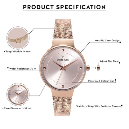 Daniel Klein Fiord Women Pink Rose Gold Dial Watch