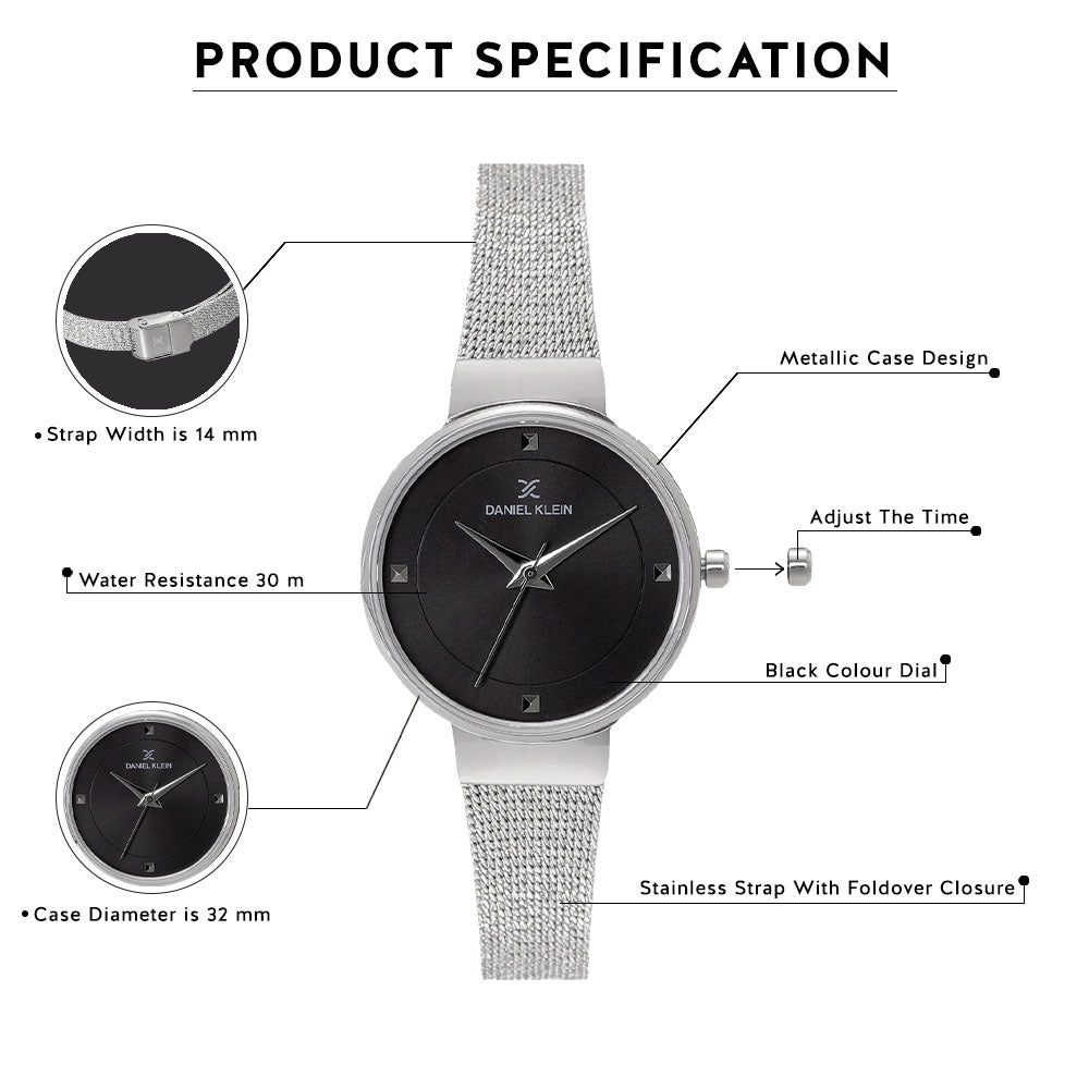 Daniel Klein Fiord Women Gun Black Dial Watch