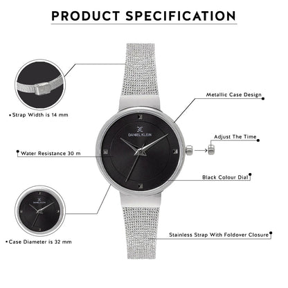 Daniel Klein Fiord Women Gun Black Dial Watch