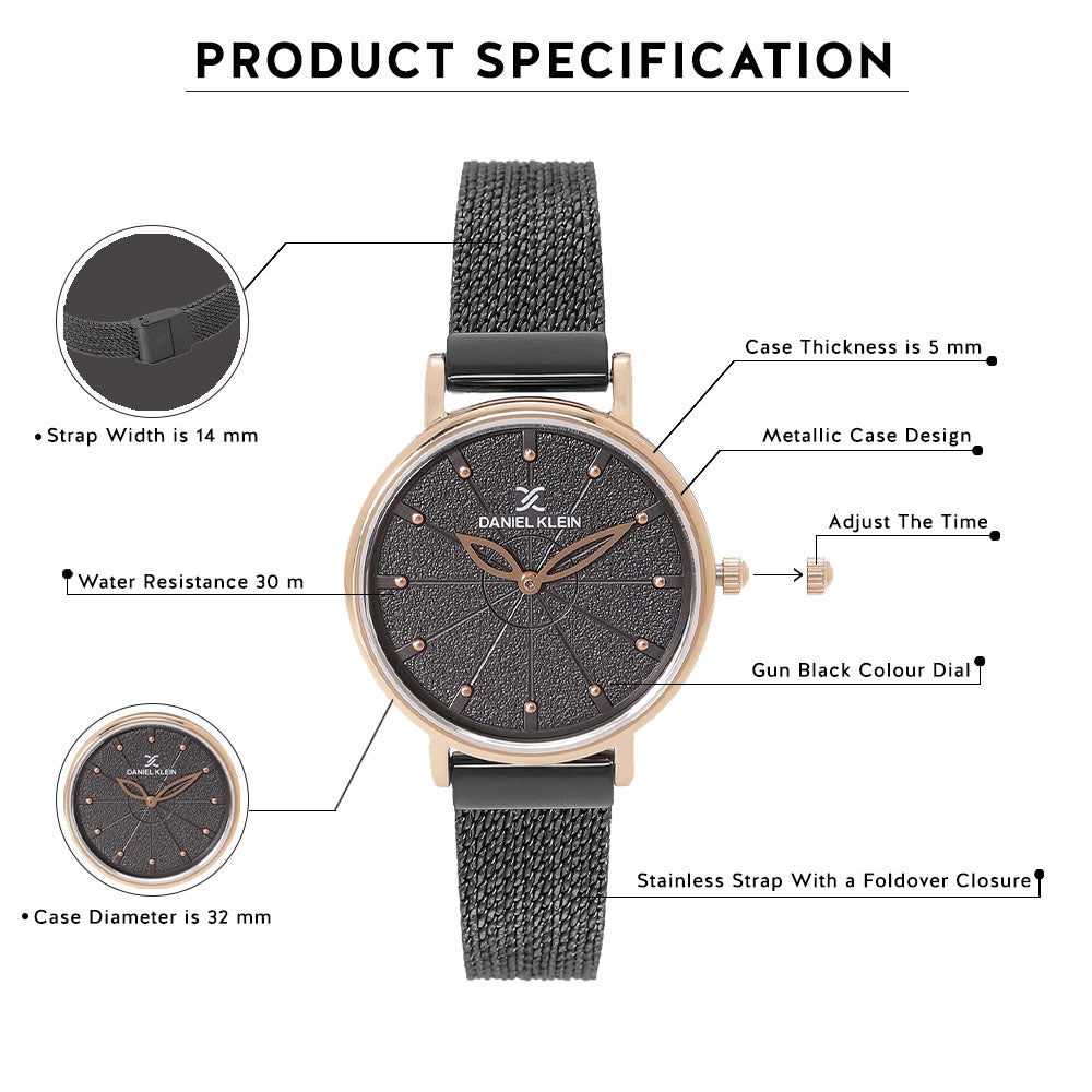 Daniel Klein Premium Women Gun Black Dial Watch