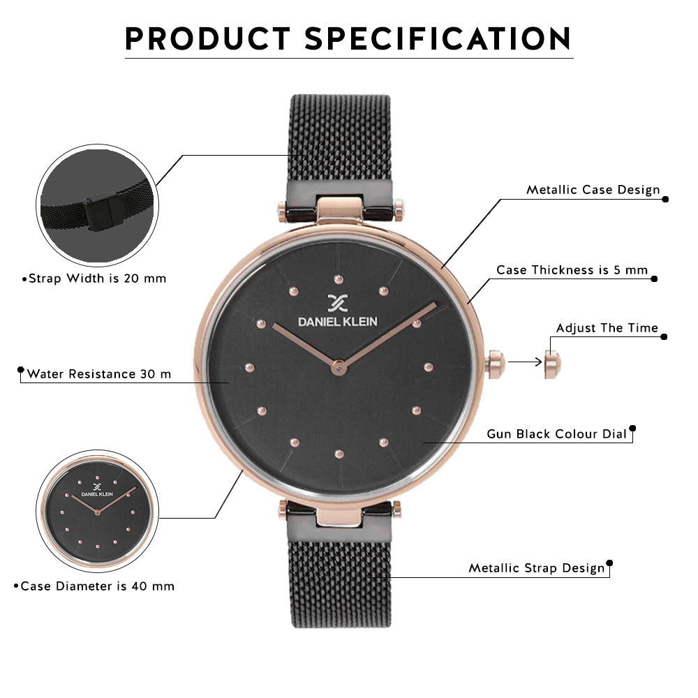 Daniel Klein Premium Women Gun Black Dial Watch